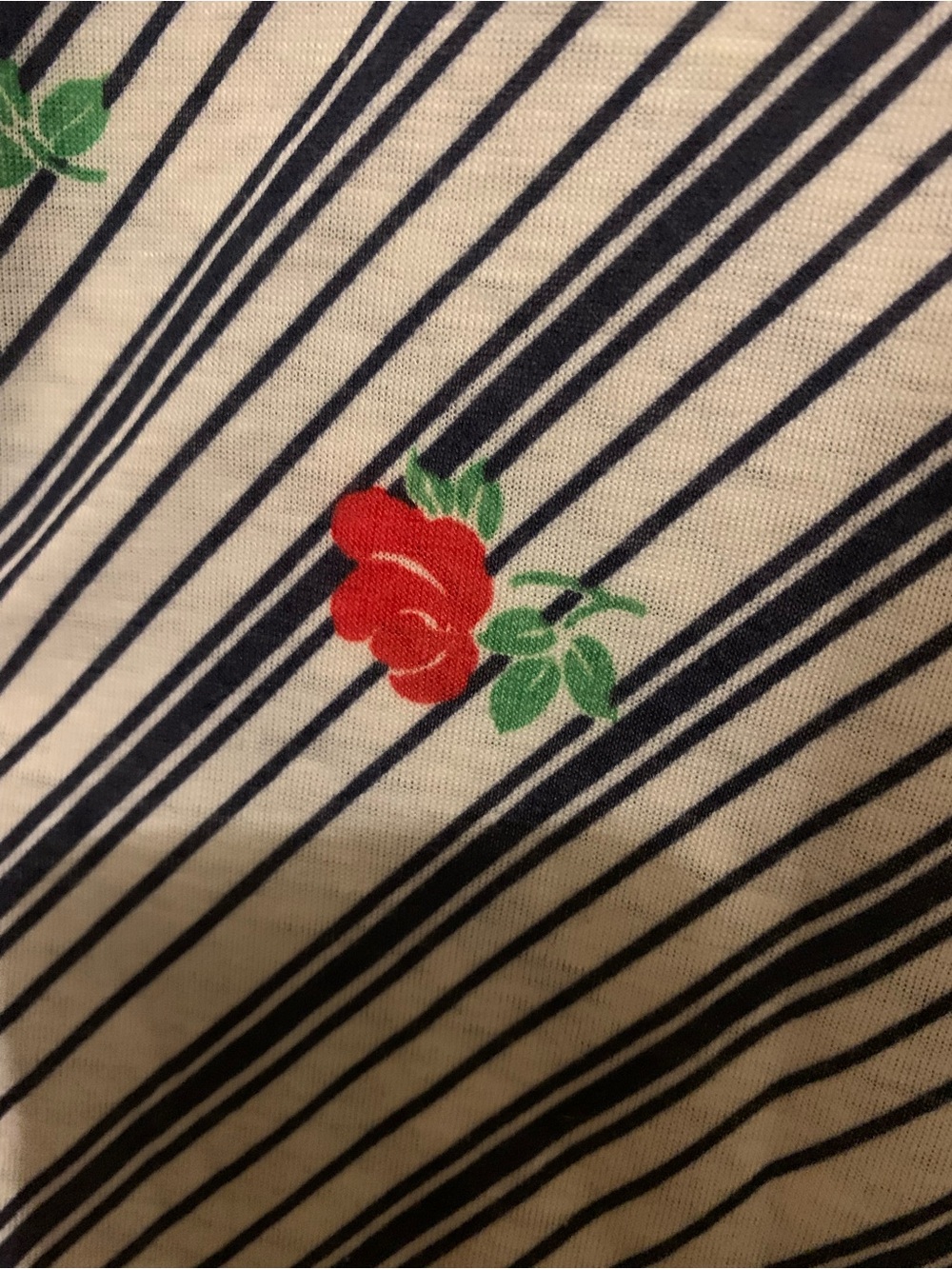 Vintage Handmade Women’s Cream Striped Tee with Red Floral Accent - Picture 2 of 2